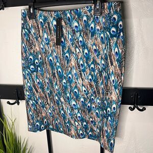 (NWT) Talbots Peacock Feathers Stretch Pencil Skirt 12P NWT
